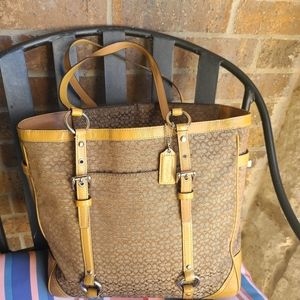 Coach Brown Signature logo Tote Bag Satchel Purse Leather